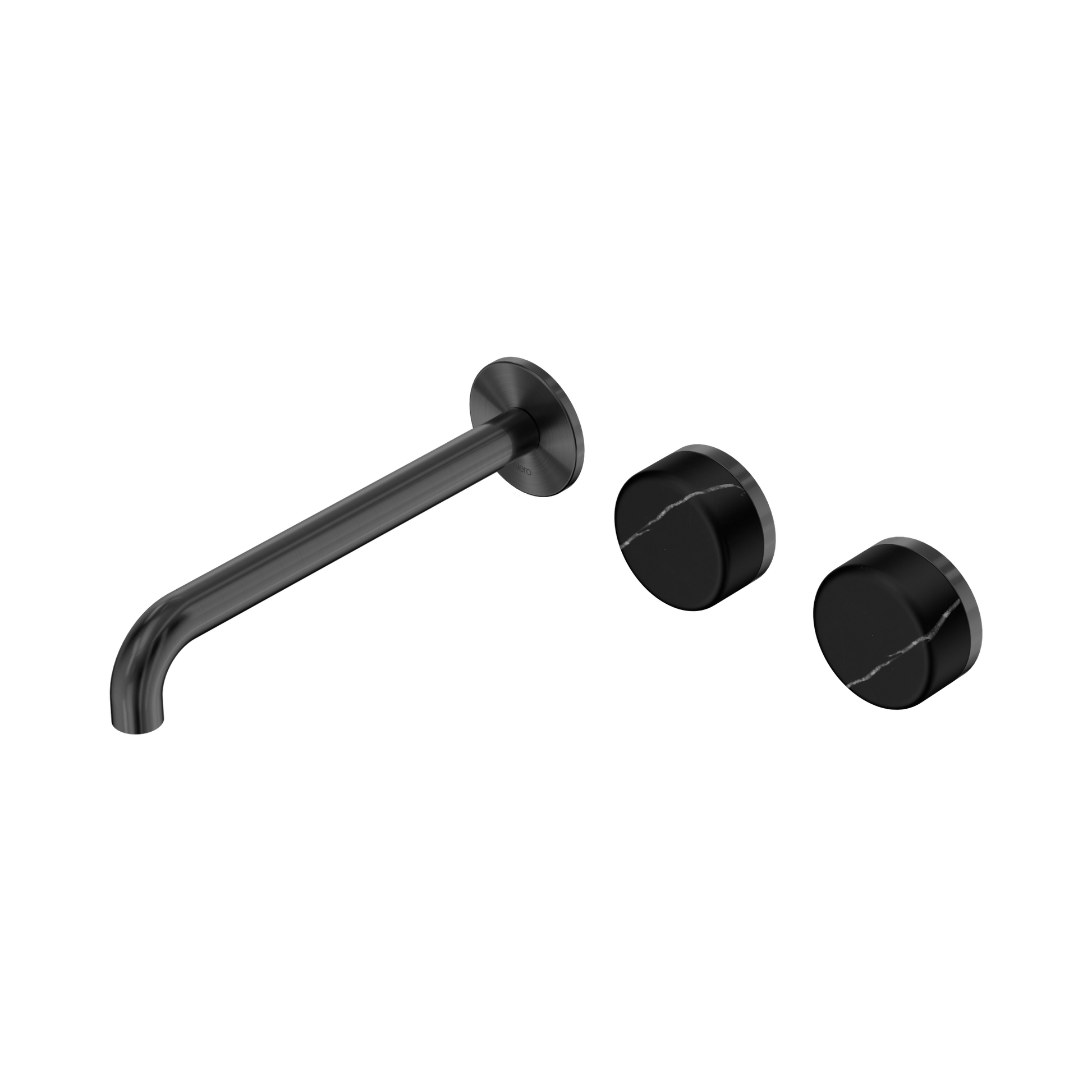 Nero Serenity Wall Basin Set 220mm Offset Spout With Marquina Black Handle, Gun Metal