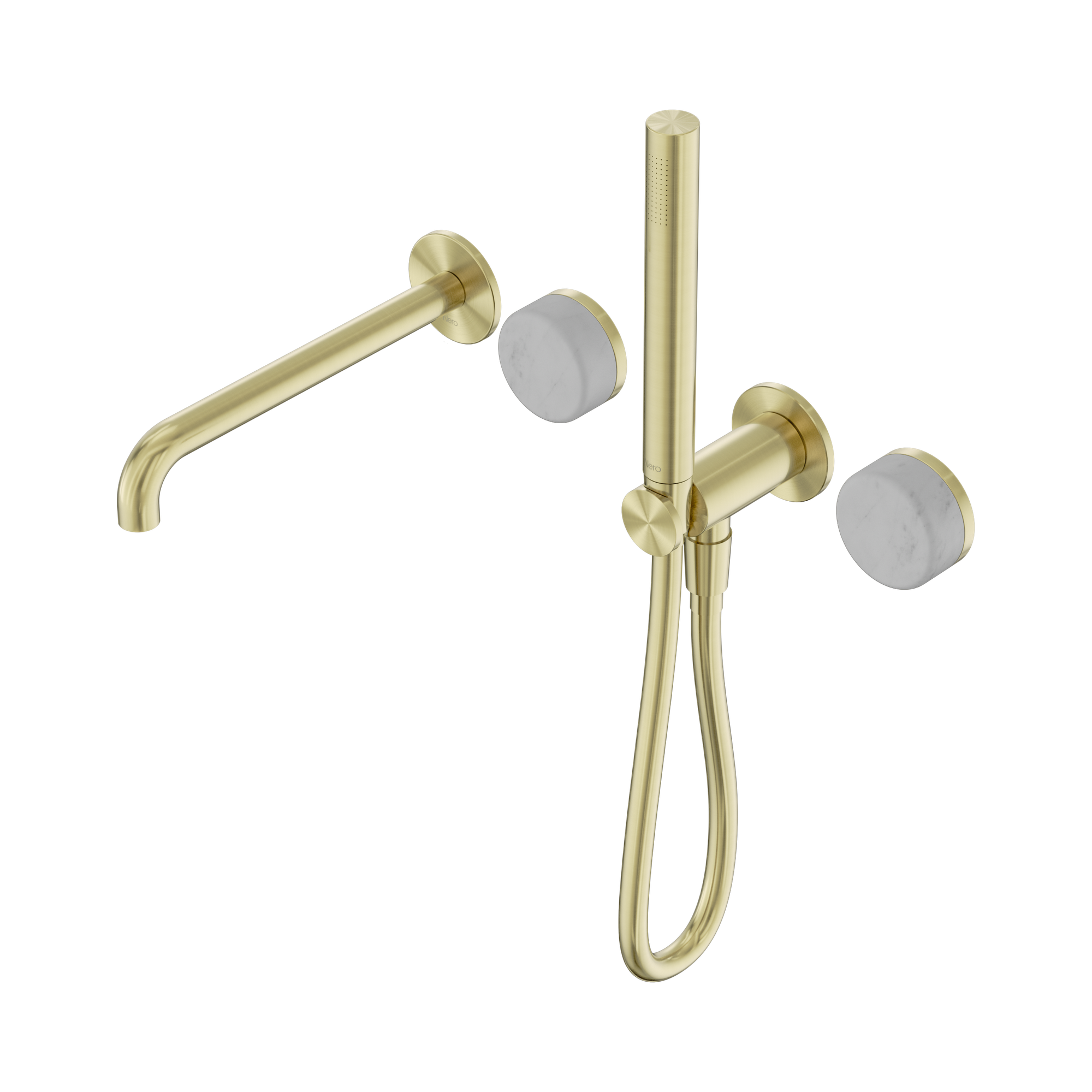 Nero Serenity Progressive Shower System With Spout With Carrara Handle And Slim Shower, Brushed Gold