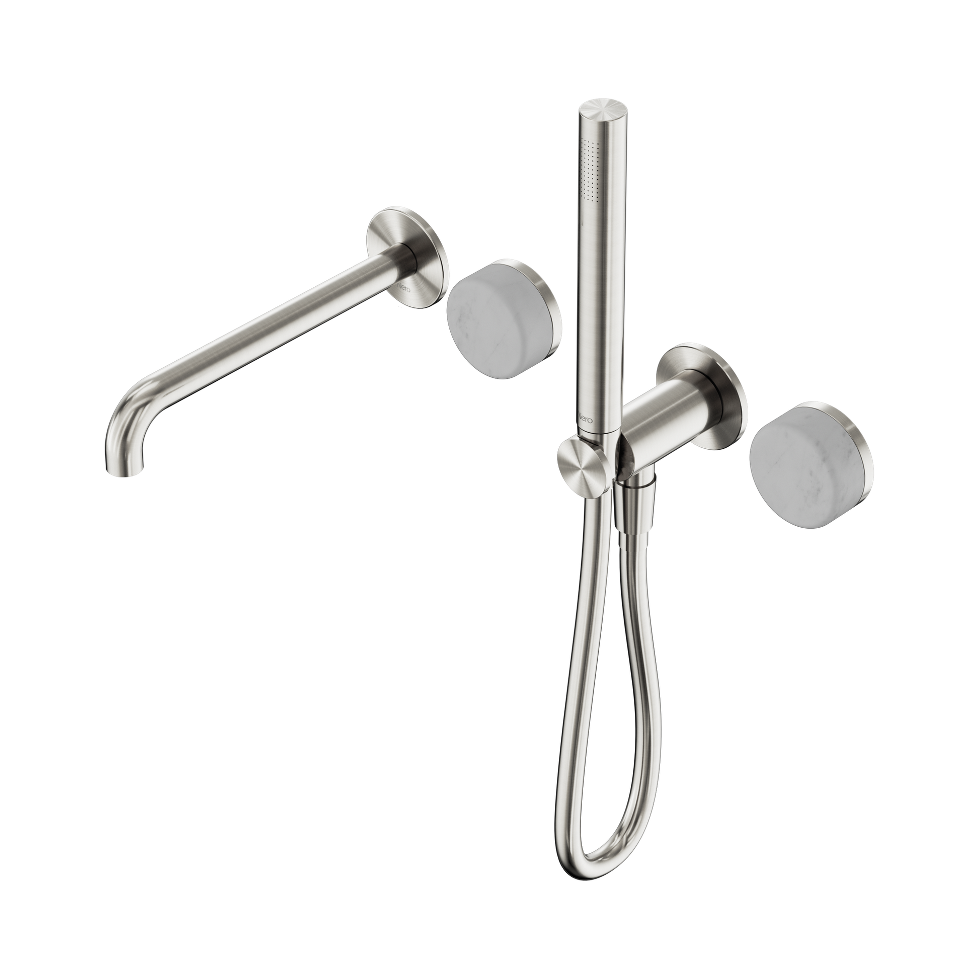 Nero Serenity Progressive Shower System With Spout With Carrara Handle And Slim Shower, Brushed Nickel