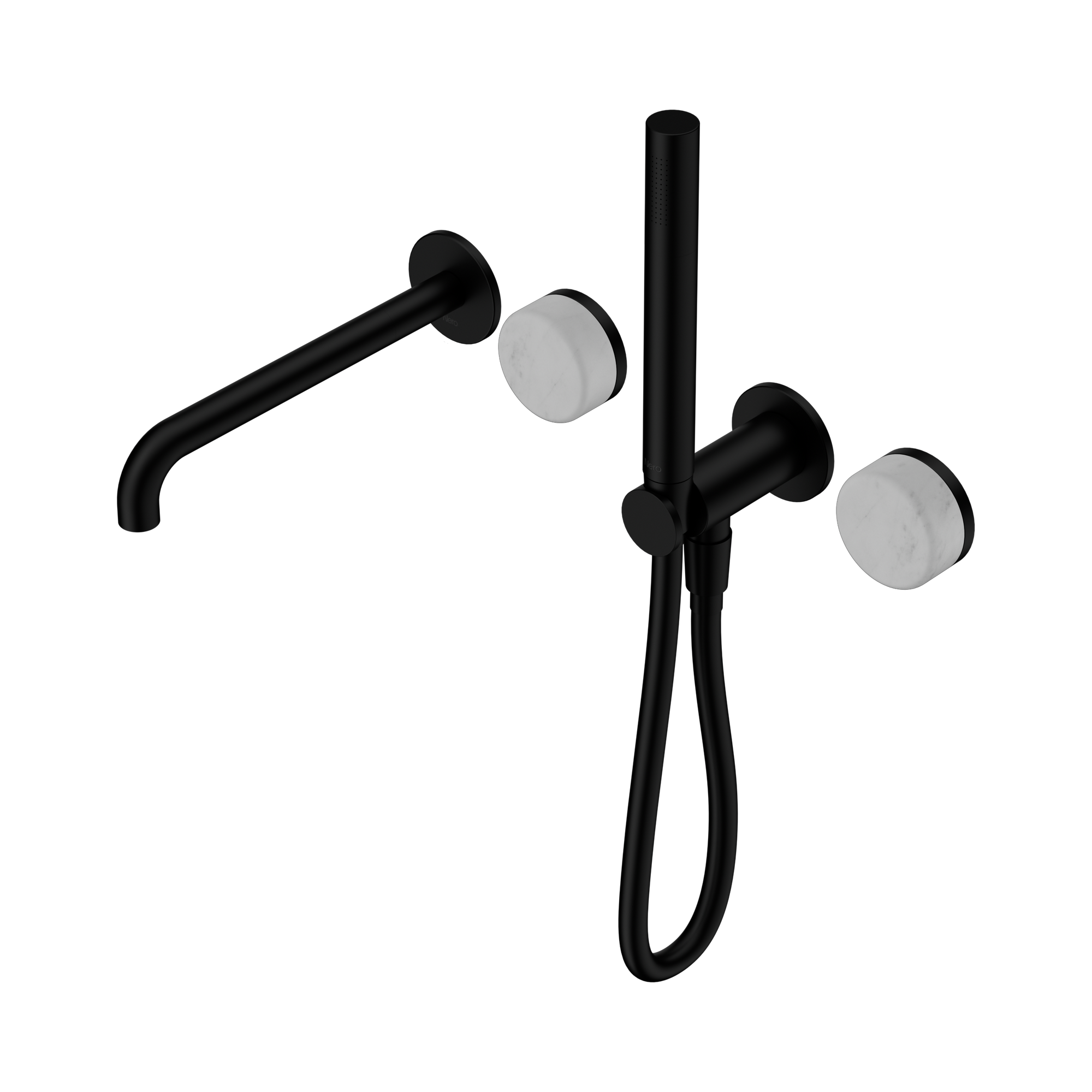 Nero Serenity Progressive Shower System With Spout With Carrara Handle And Slim Shower, Matte Black