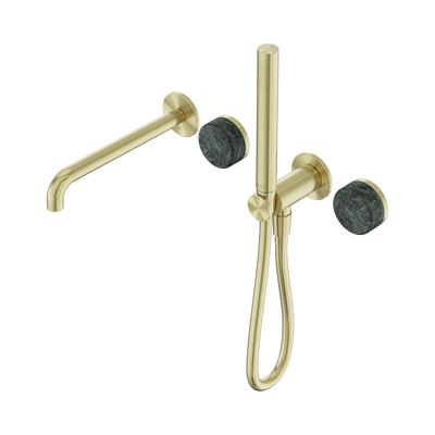 Nero Serenity Progressive Shower System With Spout With Verde Alpi Handle And Slim Shower, Brushed Gold