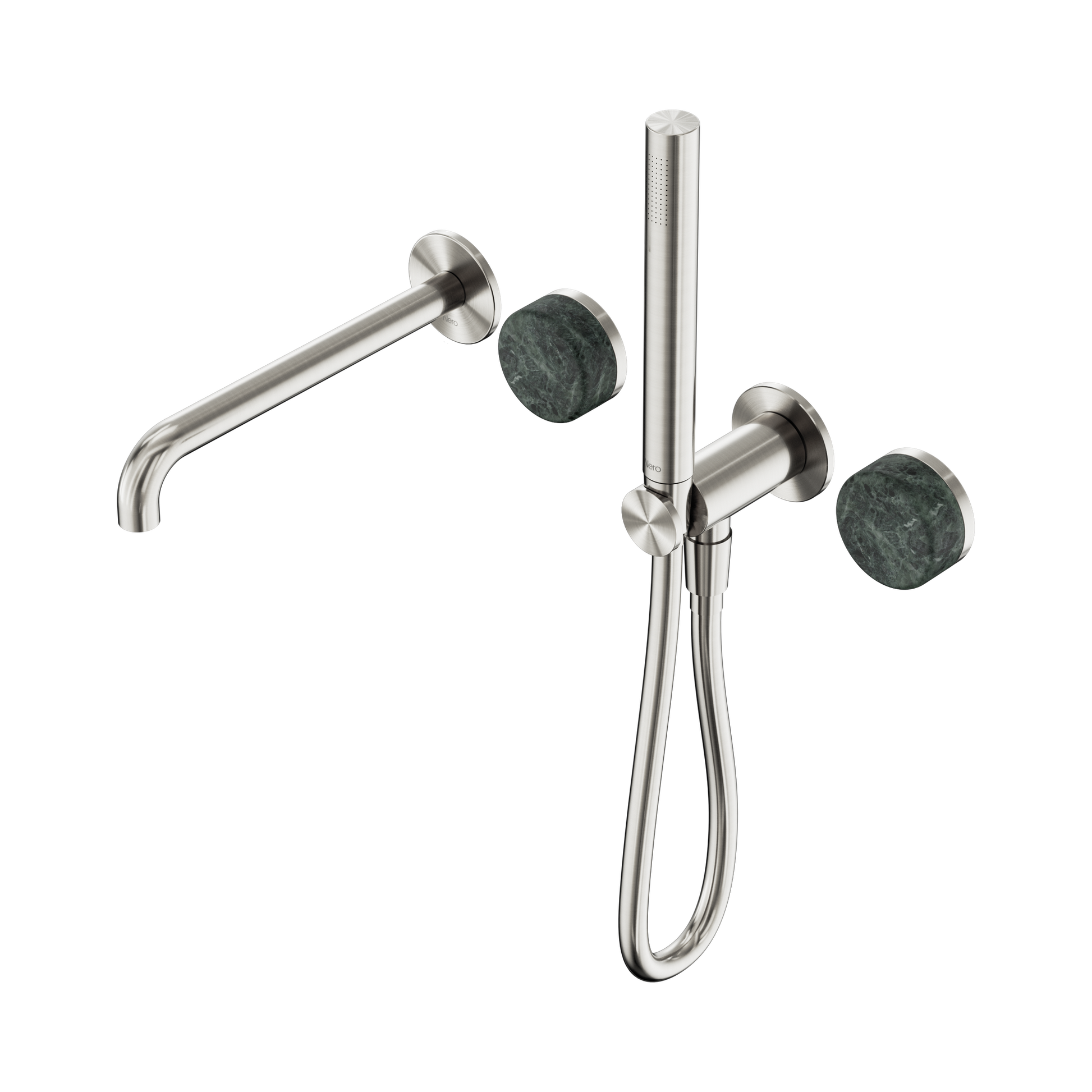 Nero Serenity Progressive Shower System With Spout With Verde Alpi Handle And Slim Shower, Brushed Nickel