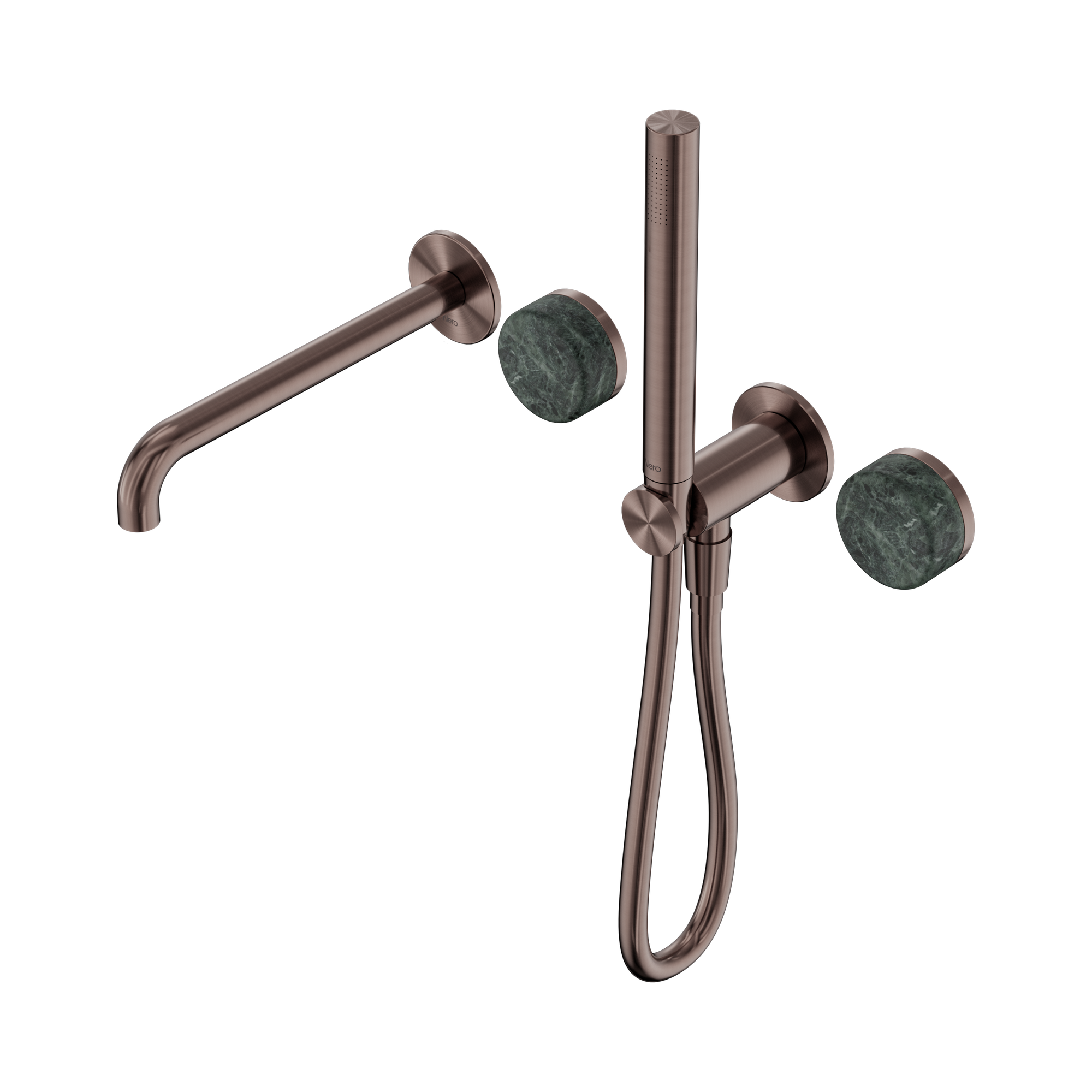 Nero Serenity Progressive Shower System With Spout With Verde Alpi Handle And Slim Shower, Brushed Bronze