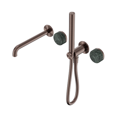 Nero Serenity Progressive Shower System With Spout With Verde Alpi Handle And Slim Shower, Brushed Bronze