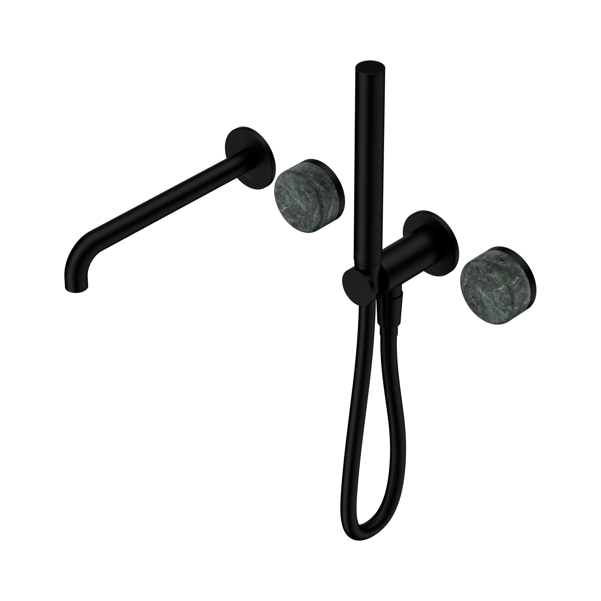 Nero Serenity Progressive Shower System With Spout With Verde Alpi Handle And Slim Shower, Matte Black