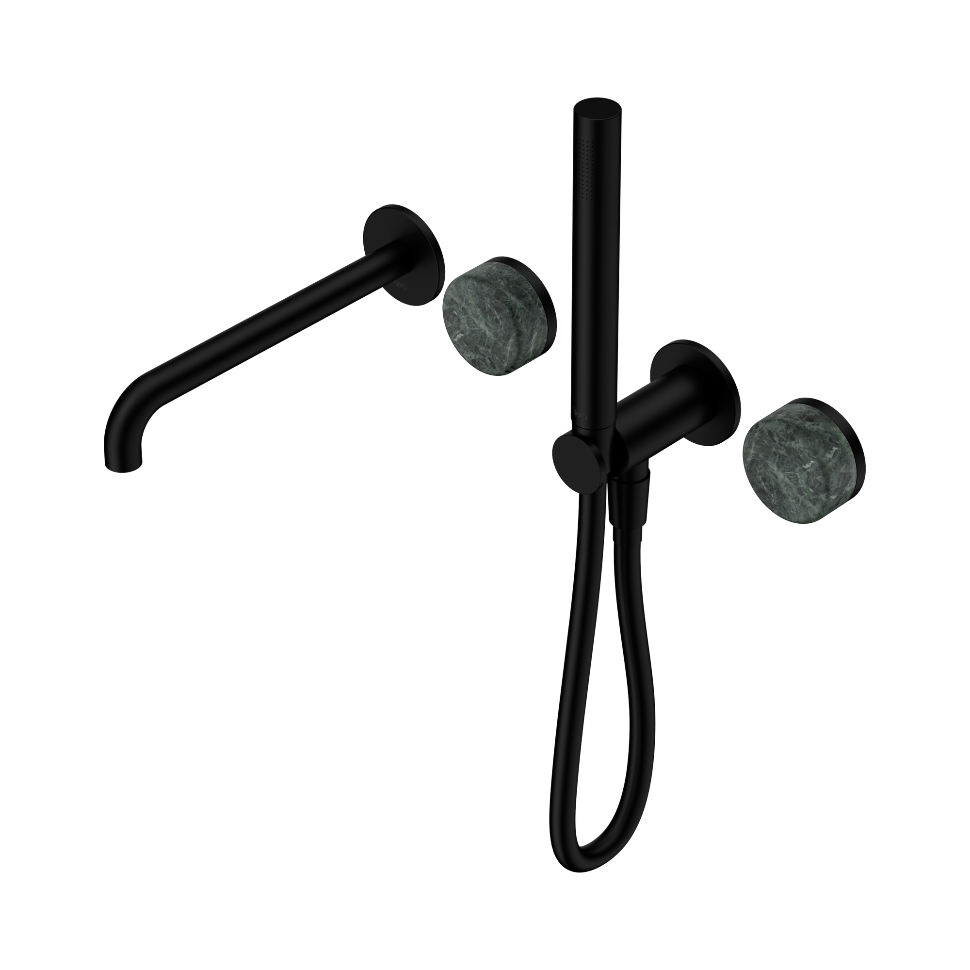Nero Serenity Progressive Shower System With Spout With Verde Alpi Handle And Slim Shower, Matte Black