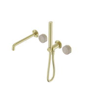 Nero Serenity Progressive Shower System With Spout With Rome Travertine Handle And Slim Shower