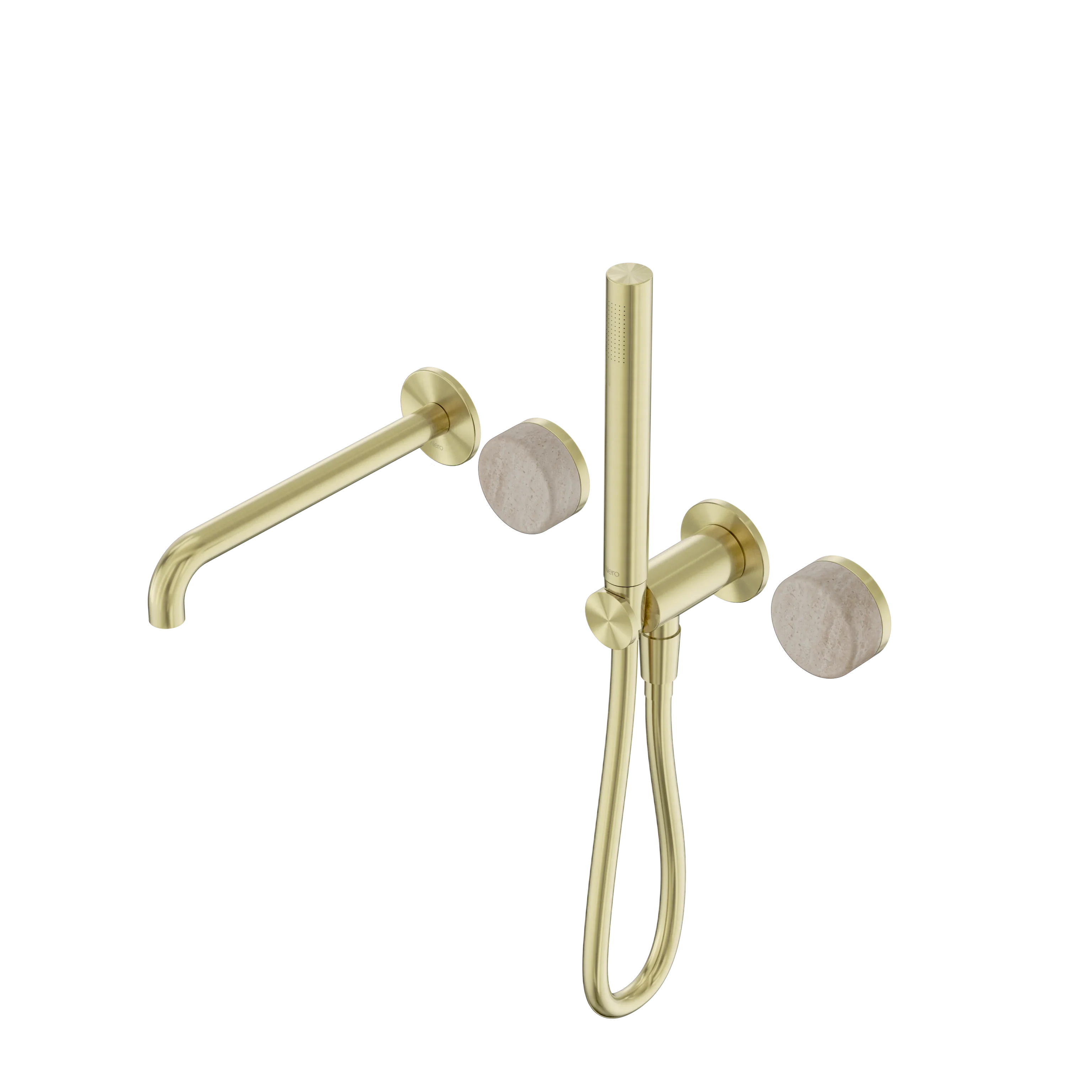 Nero Serenity Progressive Shower System With Spout With Rome Travertine Handle And Slim Shower