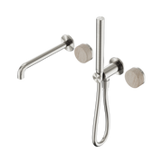 Nero Serenity Progressive Shower System With Spout With Rome Travertine Handle And Slim Shower, Brushed Nickel