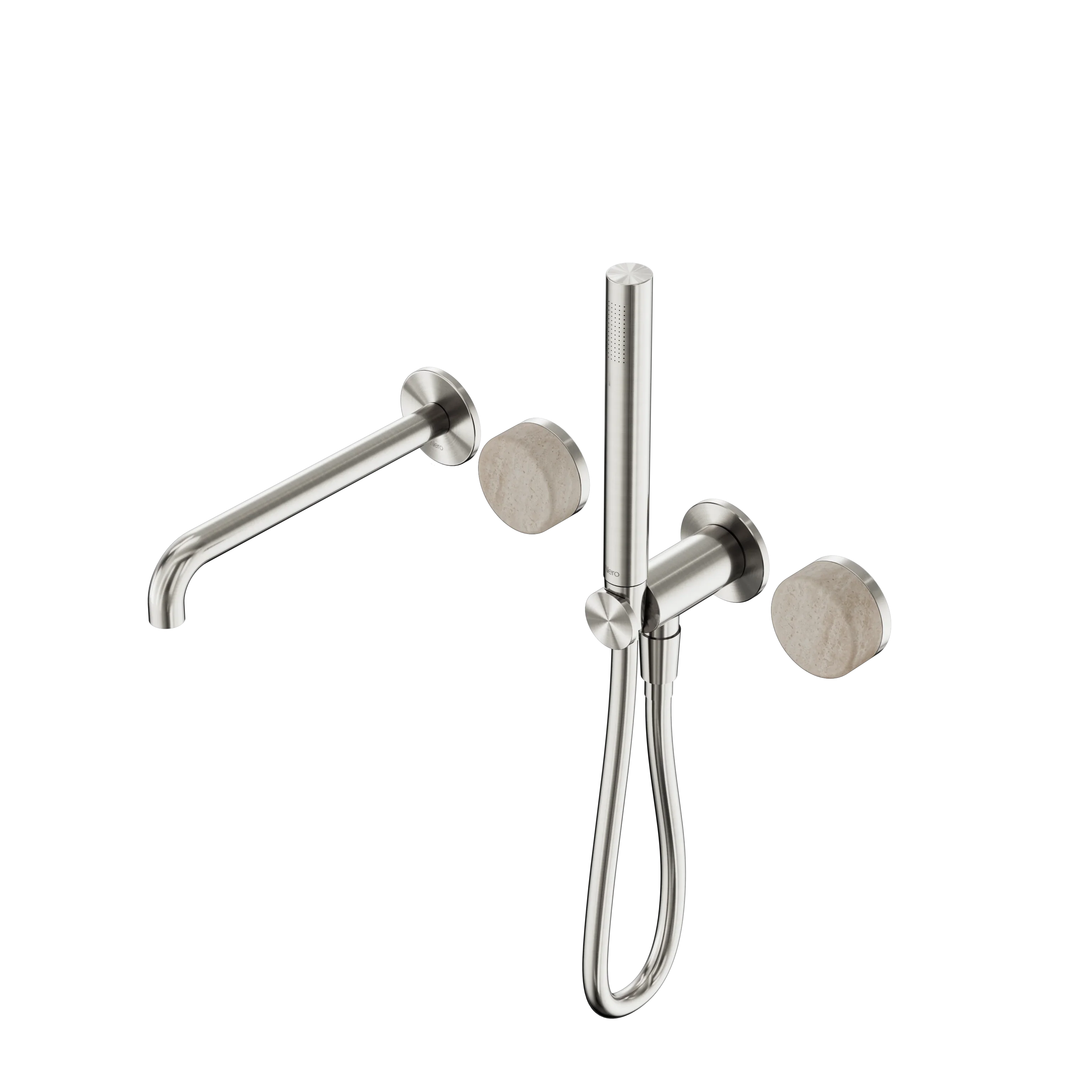 Nero Serenity Progressive Shower System With Spout With Rome Travertine Handle And Slim Shower