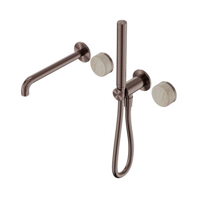 Nero Serenity Progressive Shower System With Spout With Rome Travertine Handle And Slim Shower, Brushed Bronze