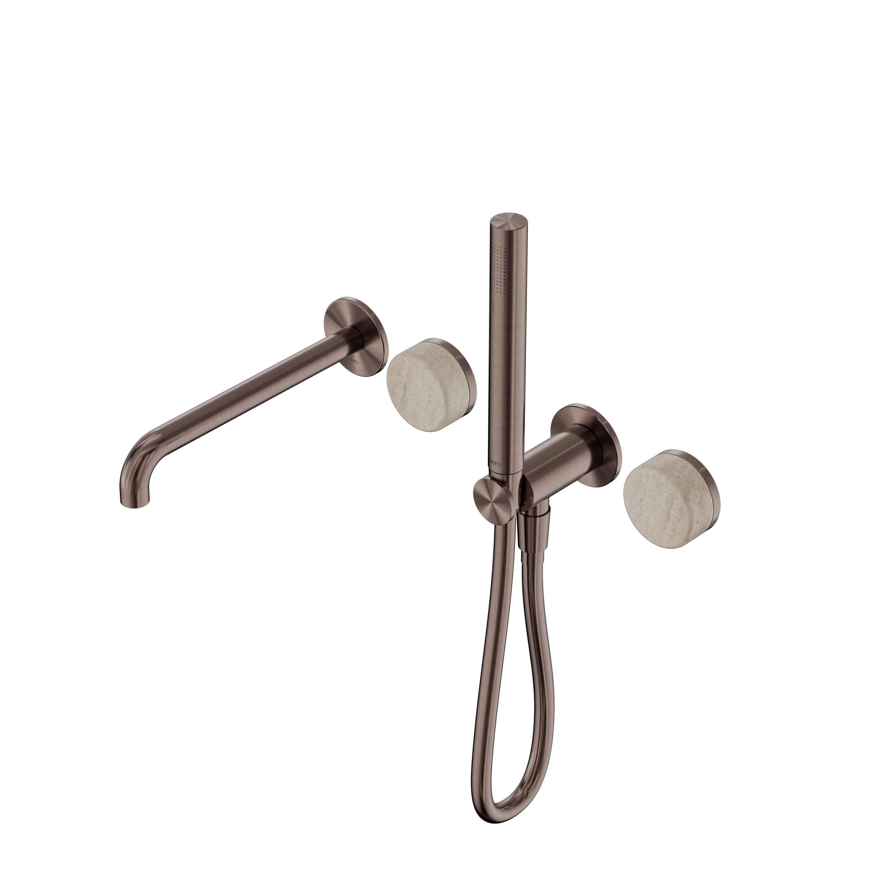 Nero Serenity Progressive Shower System With Spout With Rome Travertine Handle And Slim Shower