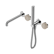 Nero Serenity Progressive Shower System With Spout With Rome Travertine Handle And Slim Shower, Chrome