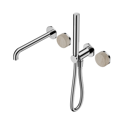Nero Serenity Progressive Shower System With Spout With Rome Travertine Handle And Slim Shower, Chrome
