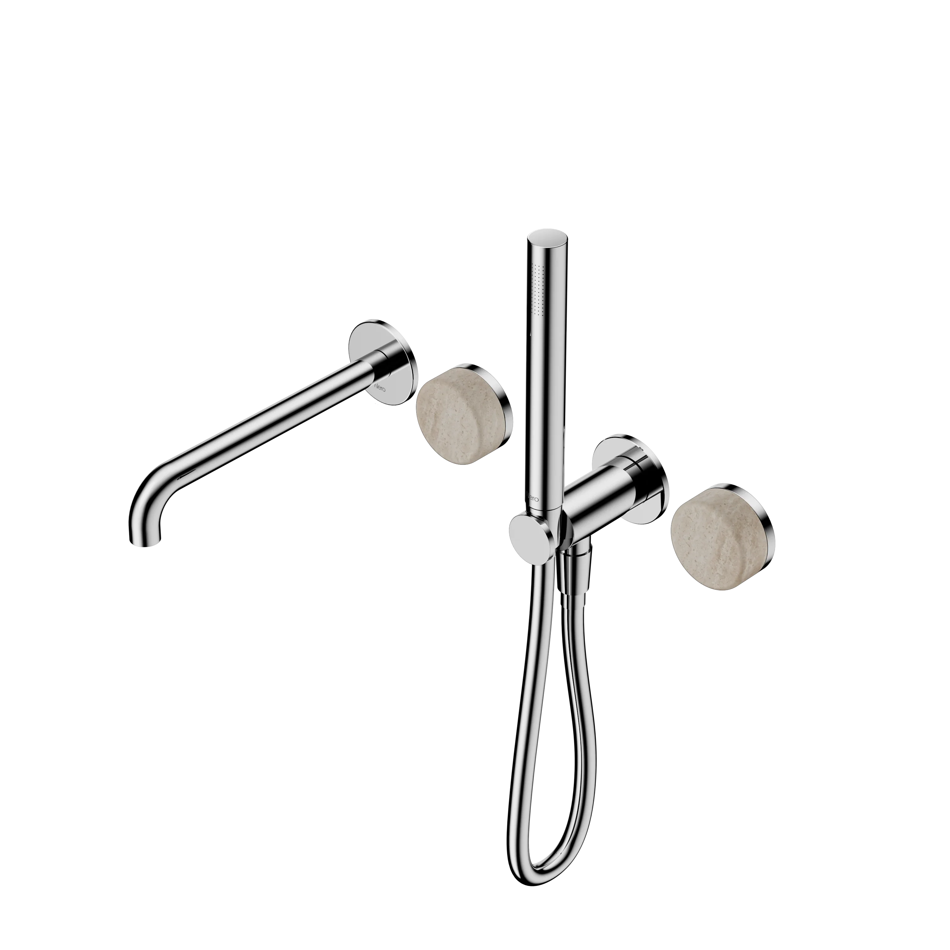 Nero Serenity Progressive Shower System With Spout With Rome Travertine Handle And Slim Shower