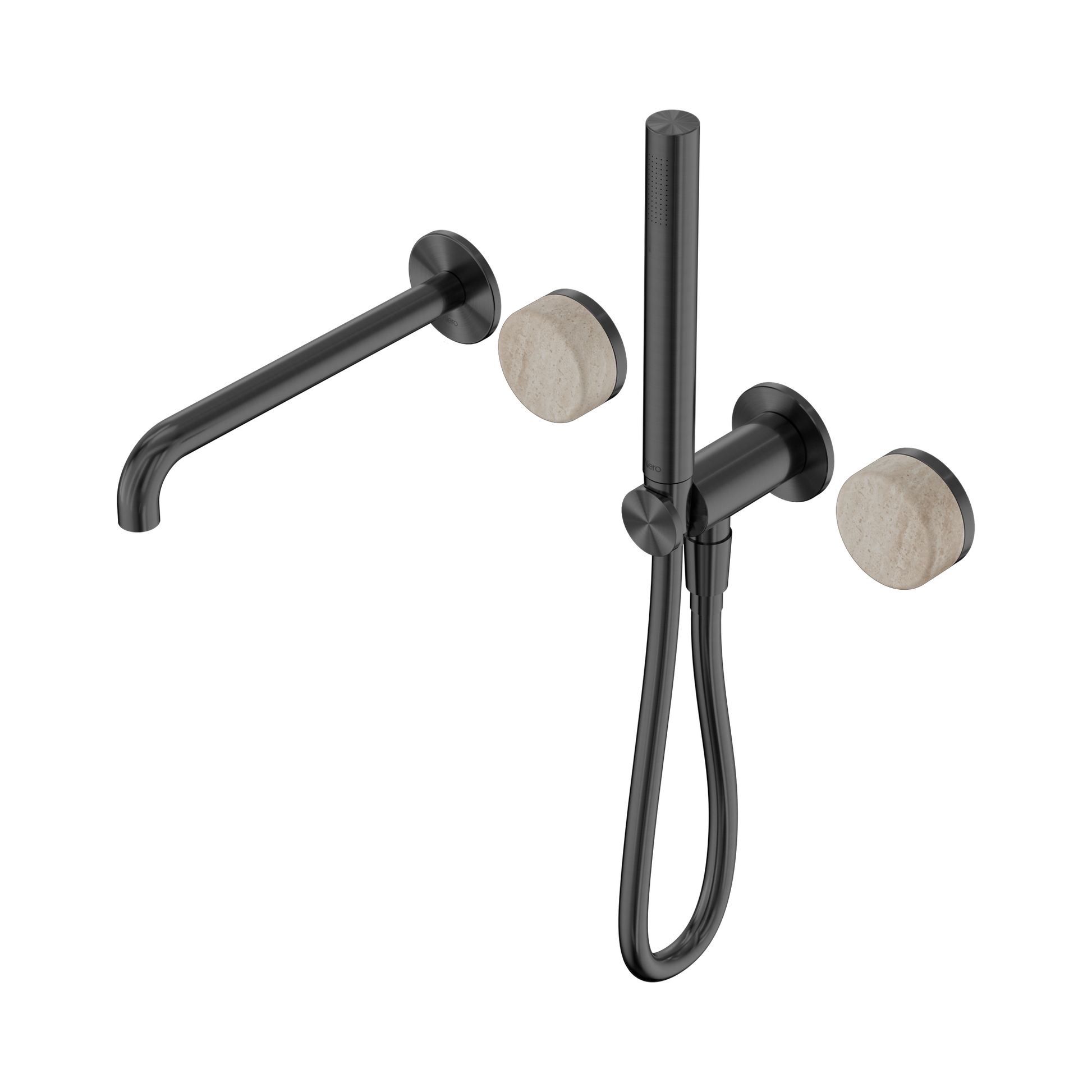 Nero Serenity Progressive Shower System With Spout With Rome Travertine Handle And Slim Shower, Gun Metal