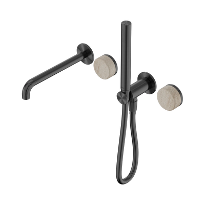 Nero Serenity Progressive Shower System With Spout With Rome Travertine Handle And Slim Shower, Gun Metal