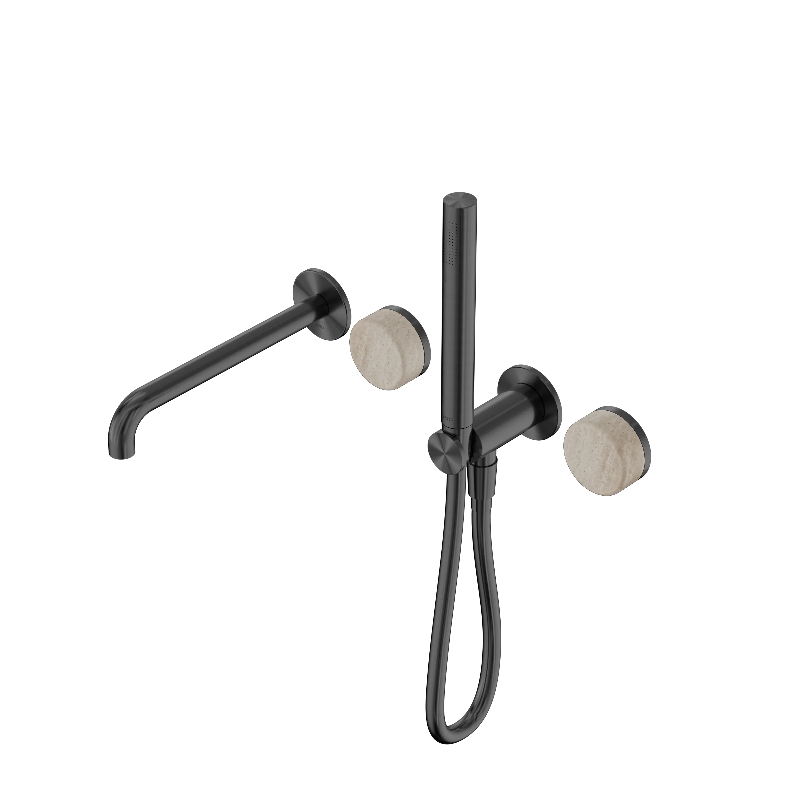 Nero Serenity Progressive Shower System With Spout With Rome Travertine Handle And Slim Shower