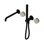Nero Serenity Progressive Shower System With Spout With Rome Travertine Handle And Slim Shower, Matte Black