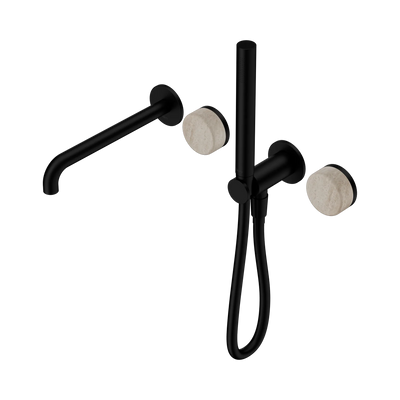 Nero Serenity Progressive Shower System With Spout With Rome Travertine Handle And Slim Shower, Matte Black
