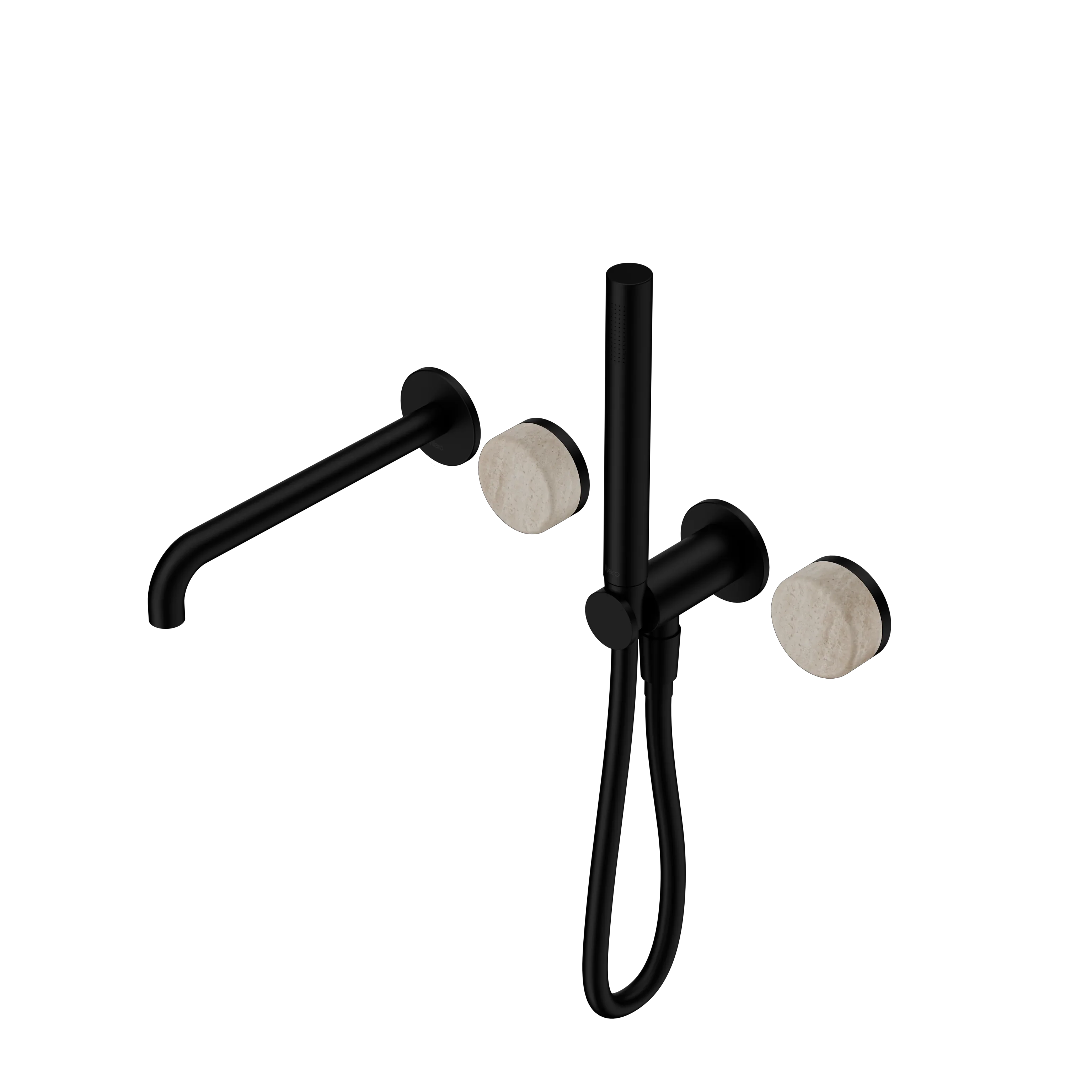 Nero Serenity Progressive Shower System With Spout With Rome Travertine Handle And Slim Shower