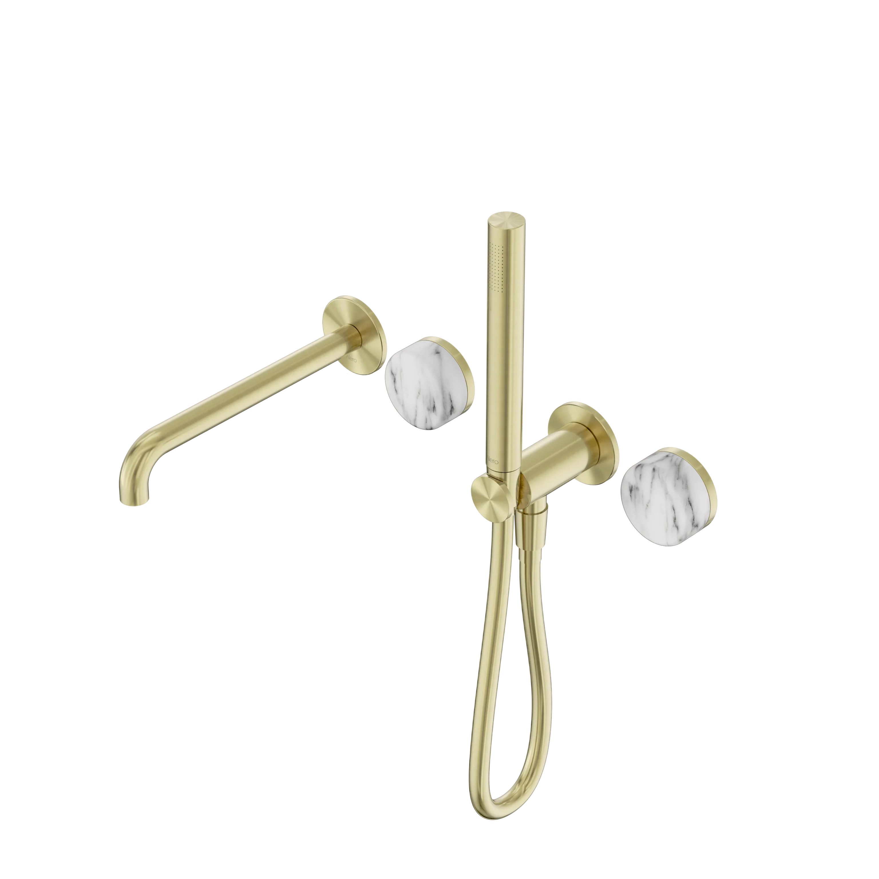 Nero Serenity Progressive Shower System With Spout With Arabescato Corchia Handle And Slim Shower