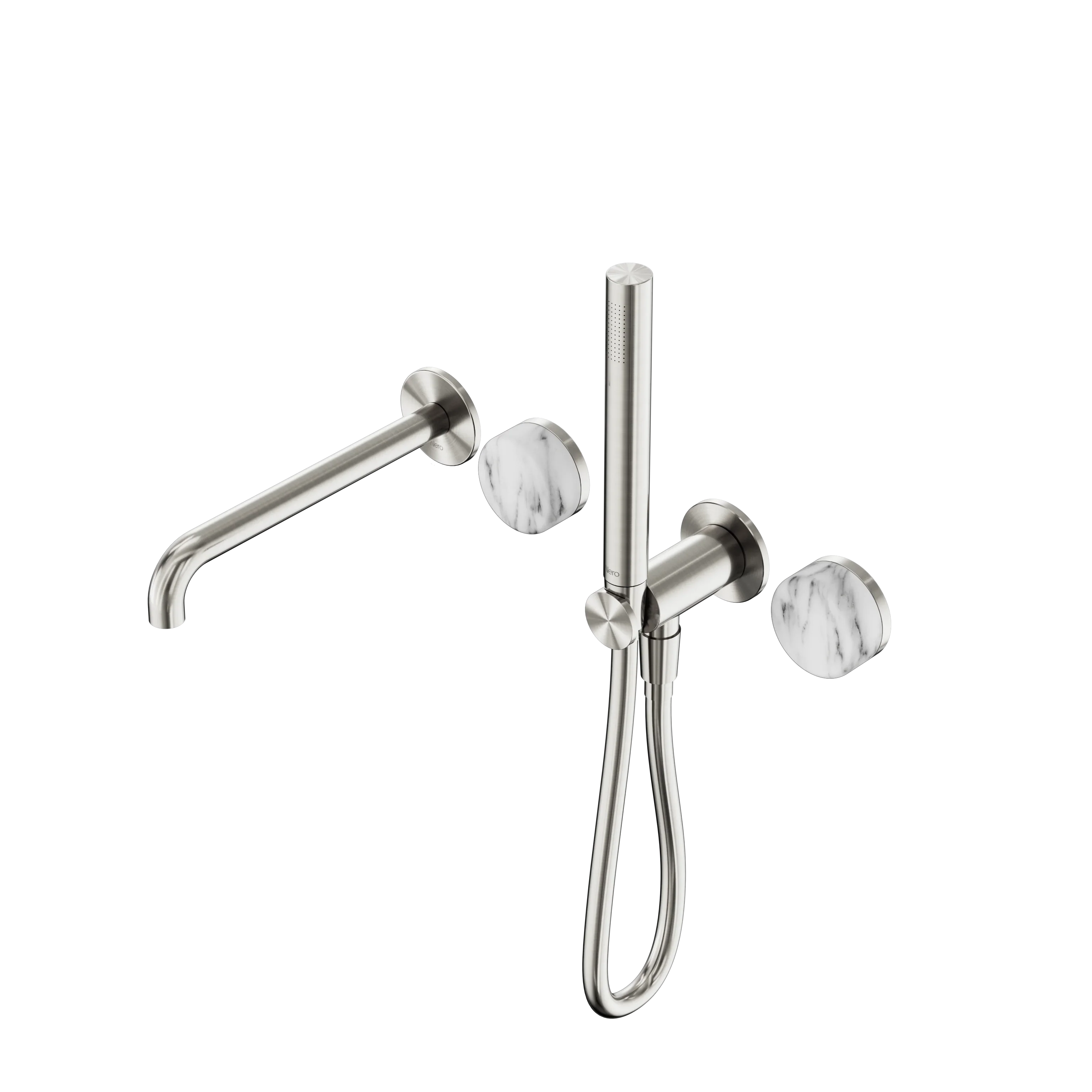 Nero Serenity Progressive Shower System With Spout With Arabescato Corchia Handle And Slim Shower