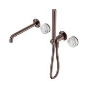 Nero Serenity Progressive Shower System With Spout With Arabescato Corchia Handle And Slim Shower, Brushed Bronze