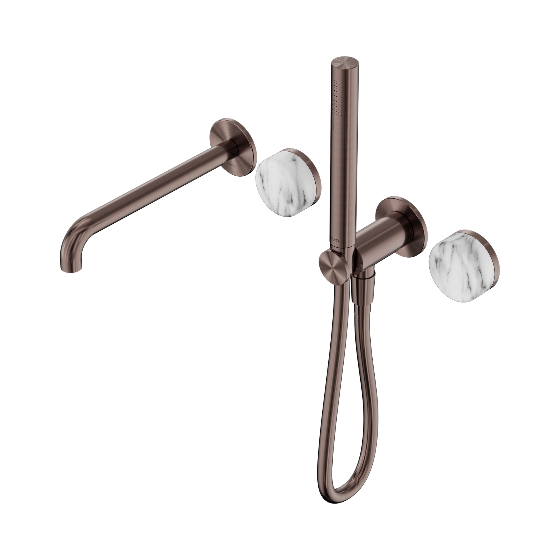Nero Serenity Progressive Shower System With Spout With Arabescato Corchia Handle And Slim Shower, Brushed Bronze