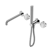 Nero Serenity Progressive Shower System With Spout With Arabescato Corchia Handle And Slim Shower, Chrome