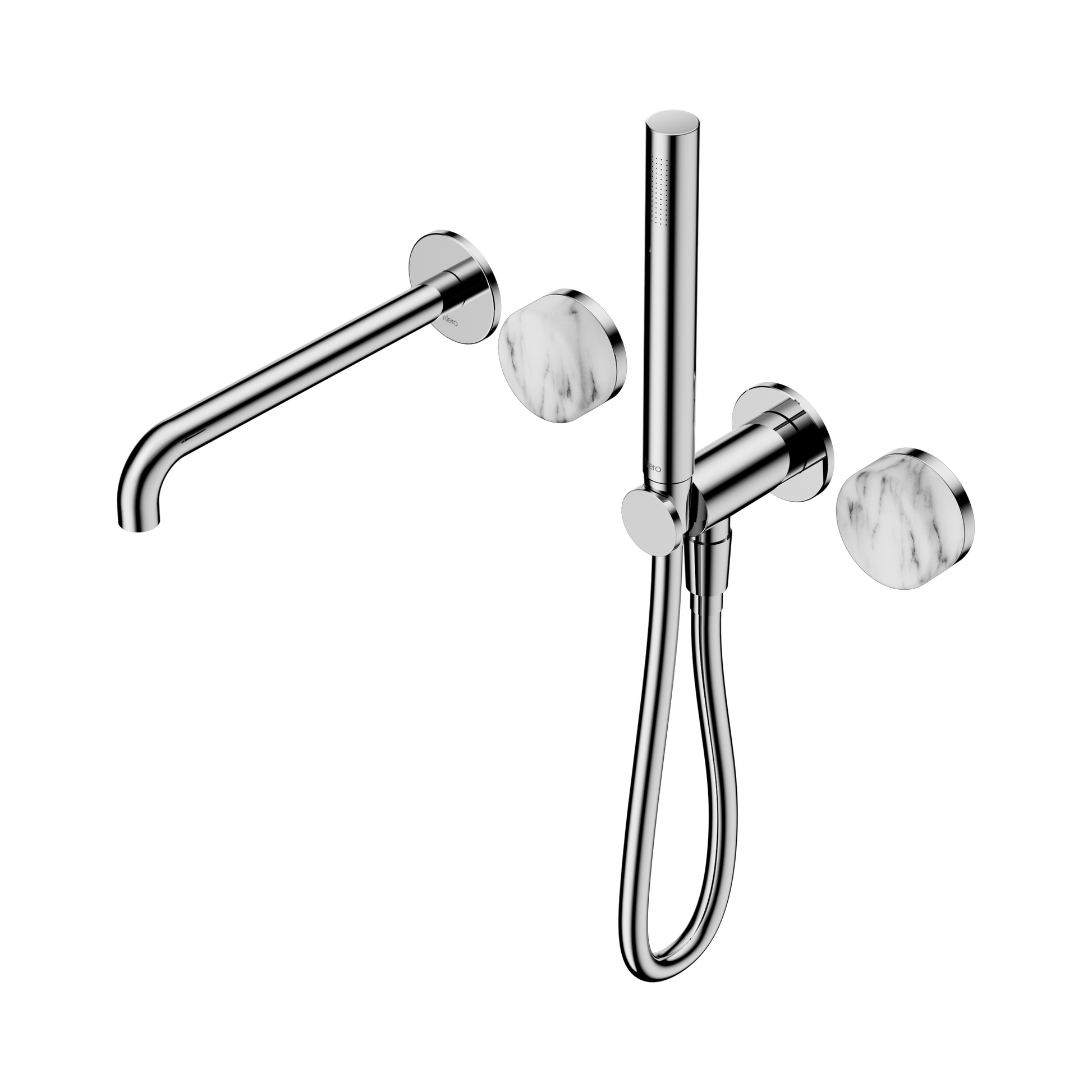 Nero Serenity Progressive Shower System With Spout With Arabescato Corchia Handle And Slim Shower, Chrome