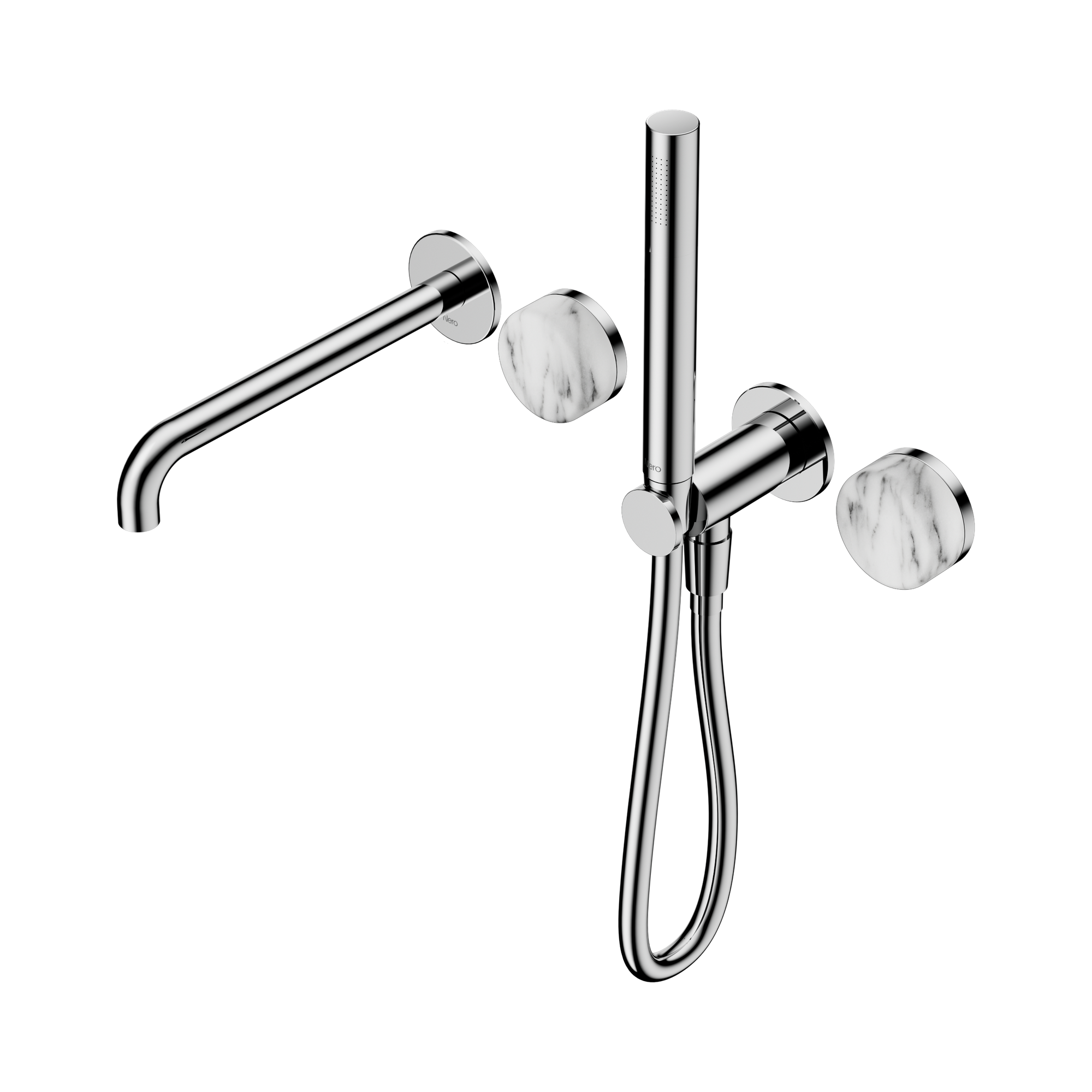Nero Serenity Progressive Shower System With Spout With Arabescato Corchia Handle And Slim Shower, Chrome
