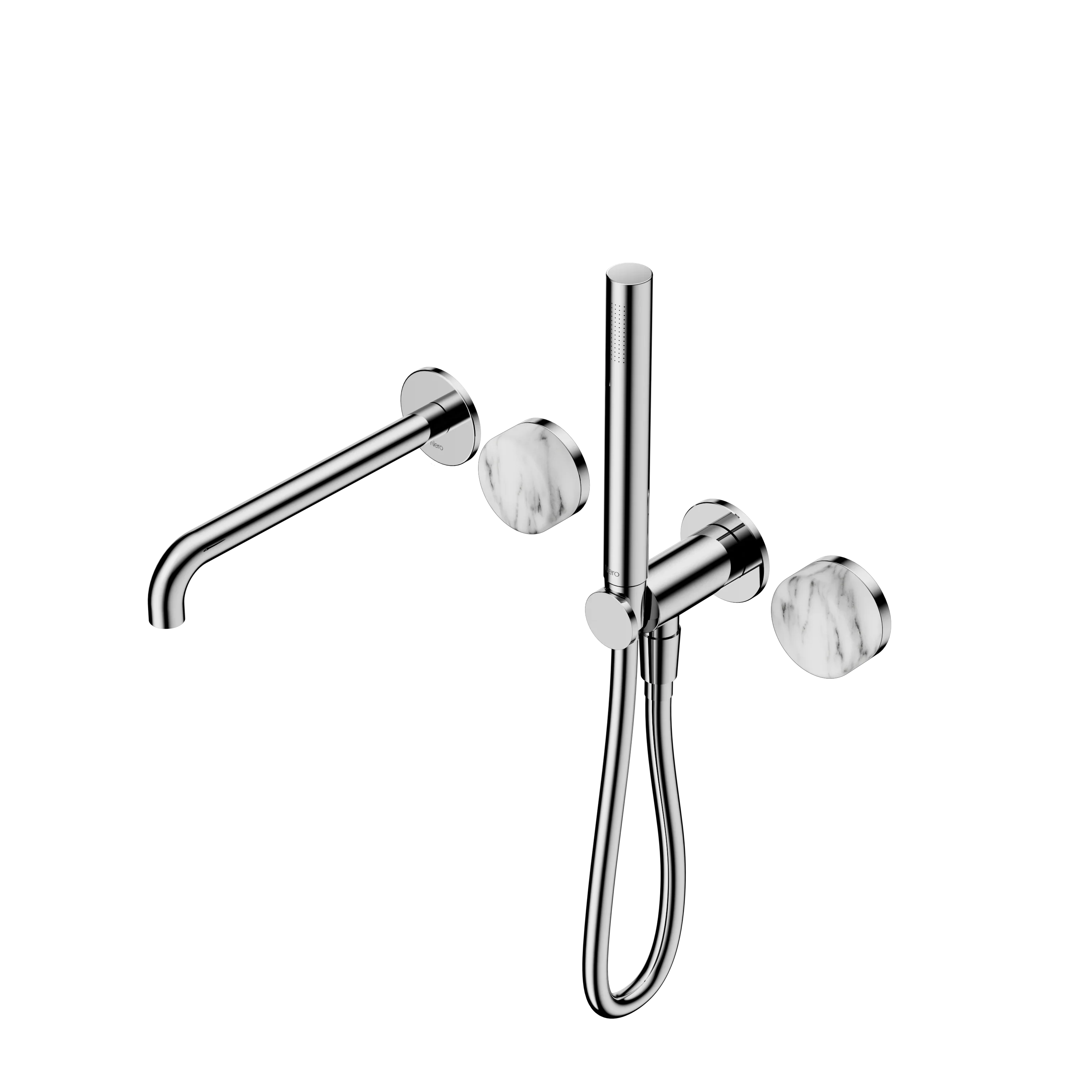 Nero Serenity Progressive Shower System With Spout With Arabescato Corchia Handle And Slim Shower