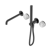 Nero Serenity Progressive Shower System With Spout With Arabescato Corchia Handle And Slim Shower, Gun Metal