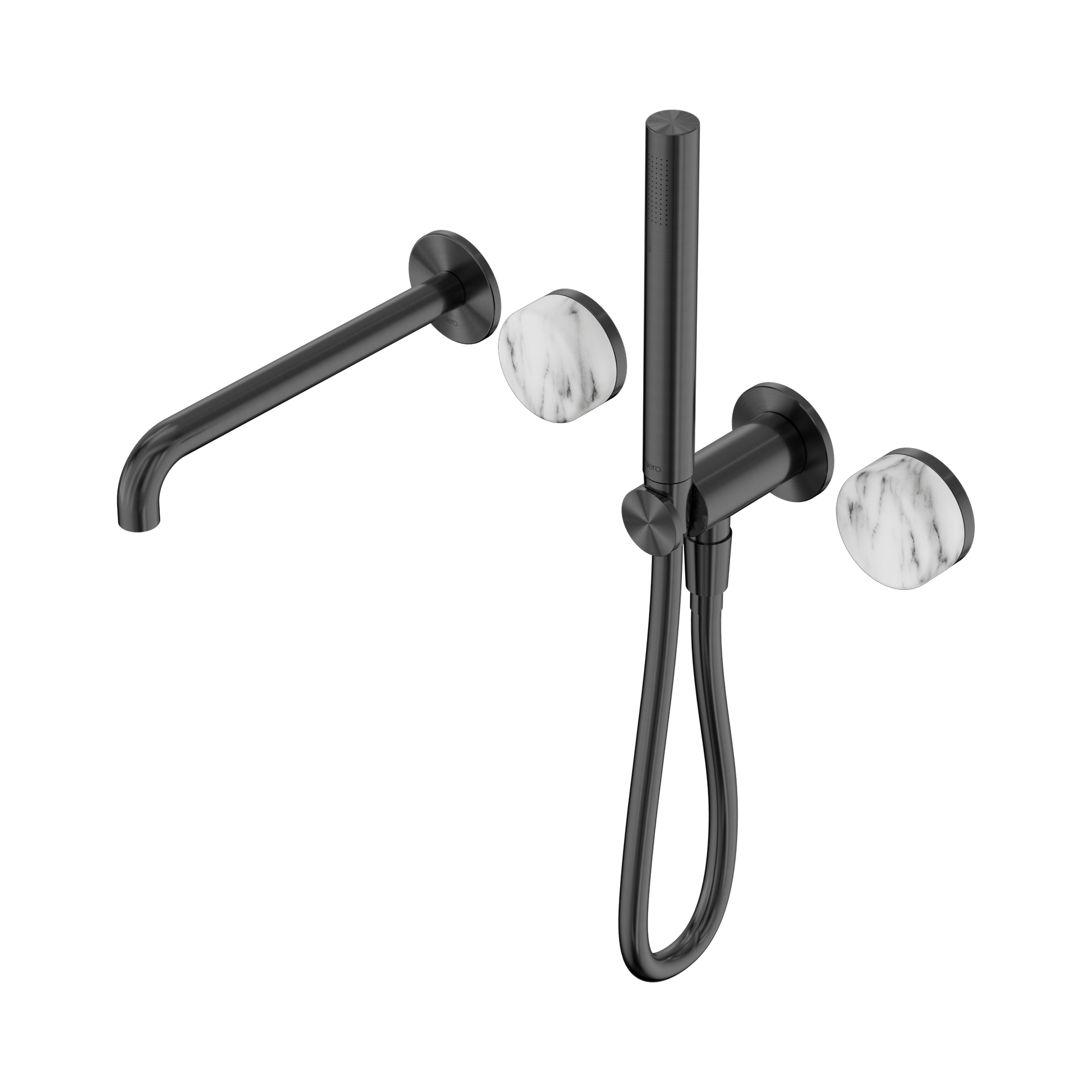 Nero Serenity Progressive Shower System With Spout With Arabescato Corchia Handle And Slim Shower, Gun Metal