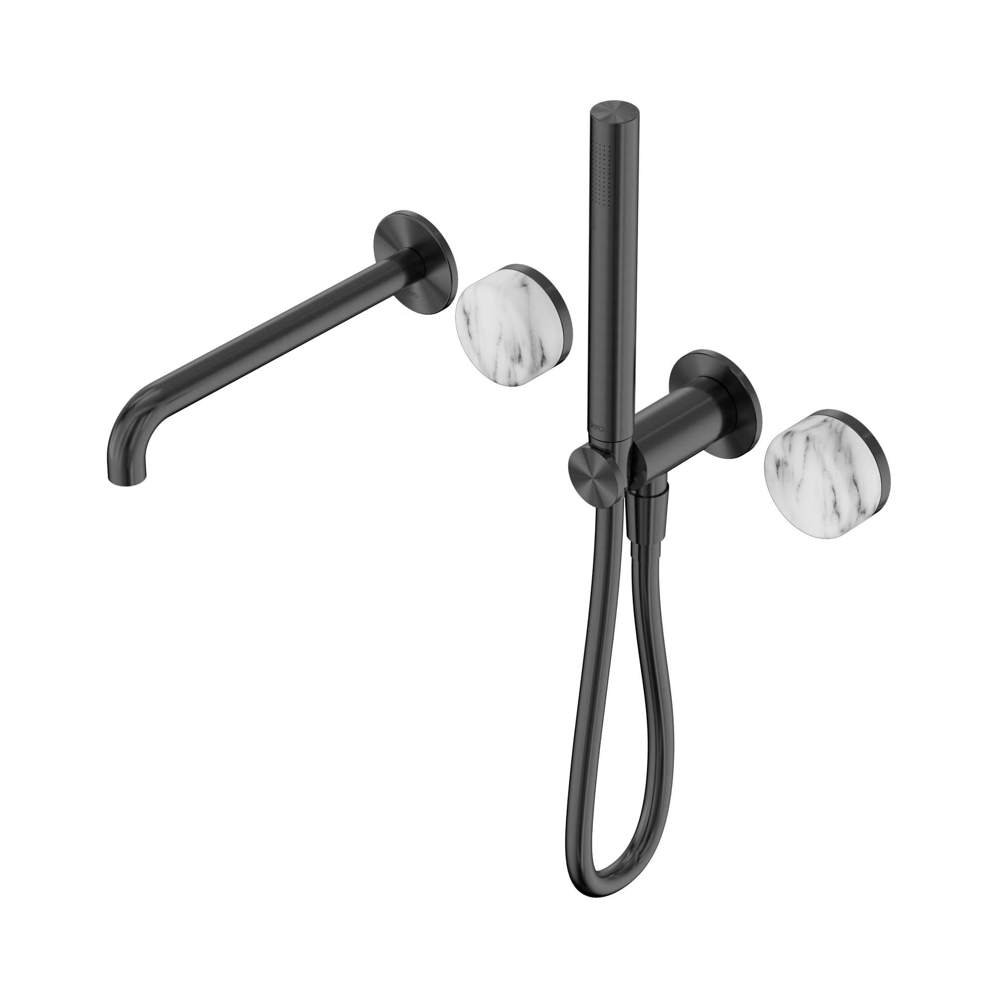Nero Serenity Progressive Shower System With Spout With Arabescato Corchia Handle And Slim Shower, Gun Metal