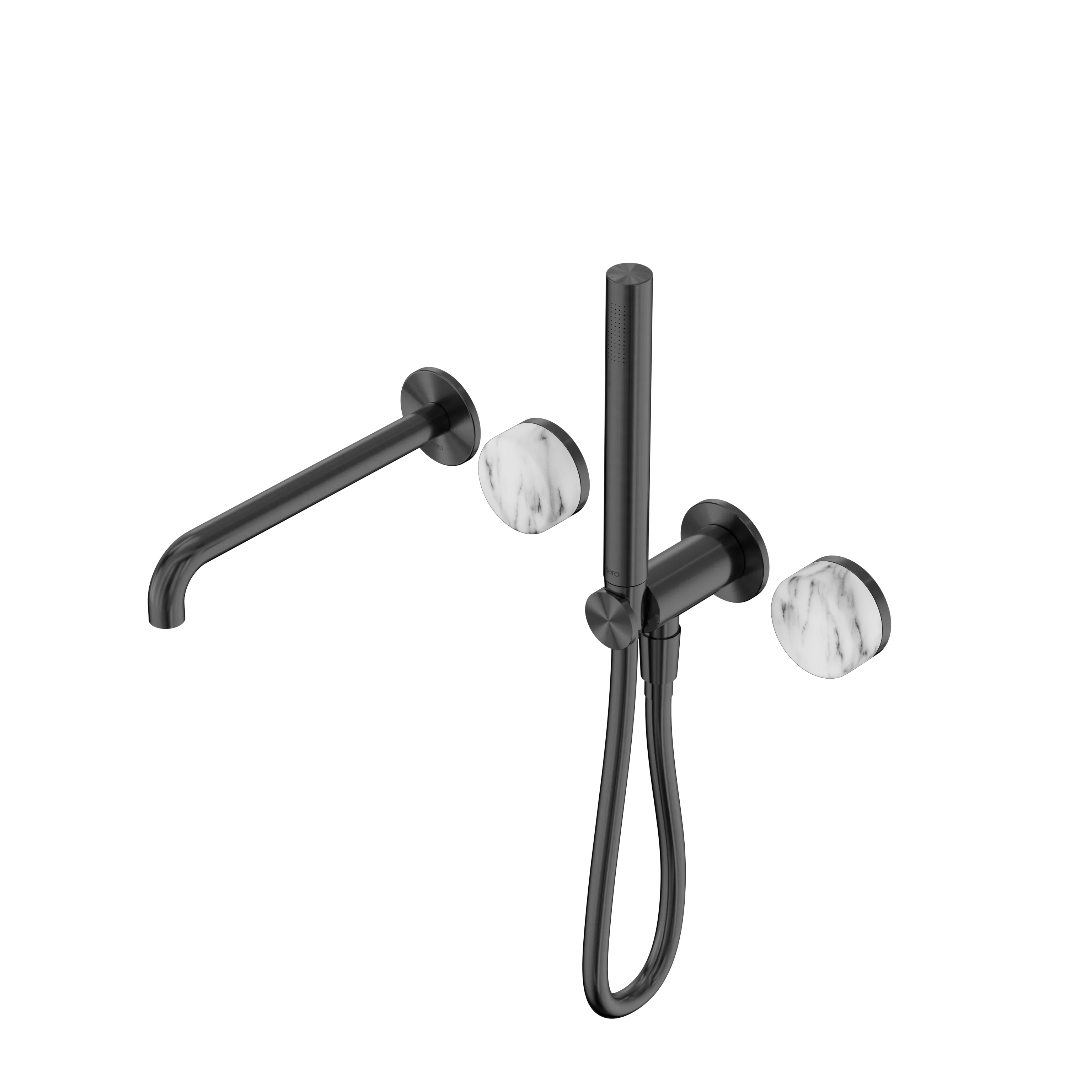 Nero Serenity Progressive Shower System With Spout With Arabescato Corchia Handle And Slim Shower