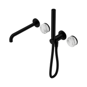 Nero Serenity Progressive Shower System With Spout With Arabescato Corchia Handle And Slim Shower, Matte Black