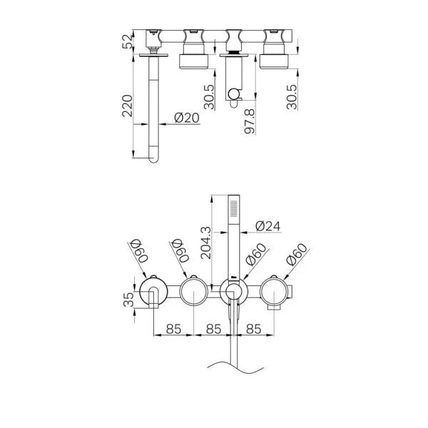 Nero Serenity Progressive Shower System With Spout With Metal Handle And Slim Shower
