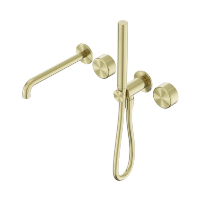 Nero Serenity Progressive Shower System With Spout With Metal Handle And Slim Shower, Brushed Gold