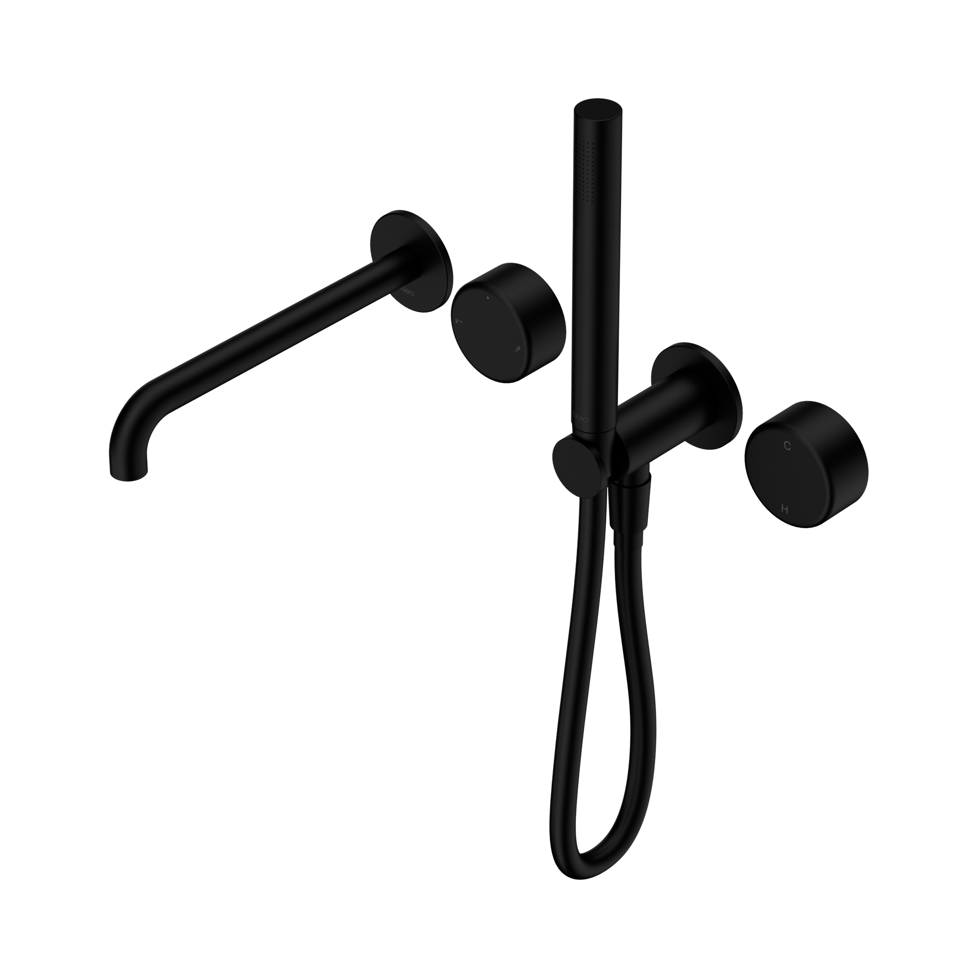 Nero Serenity Progressive Shower System With Spout With Metal Handle And Slim Shower, Matte Black