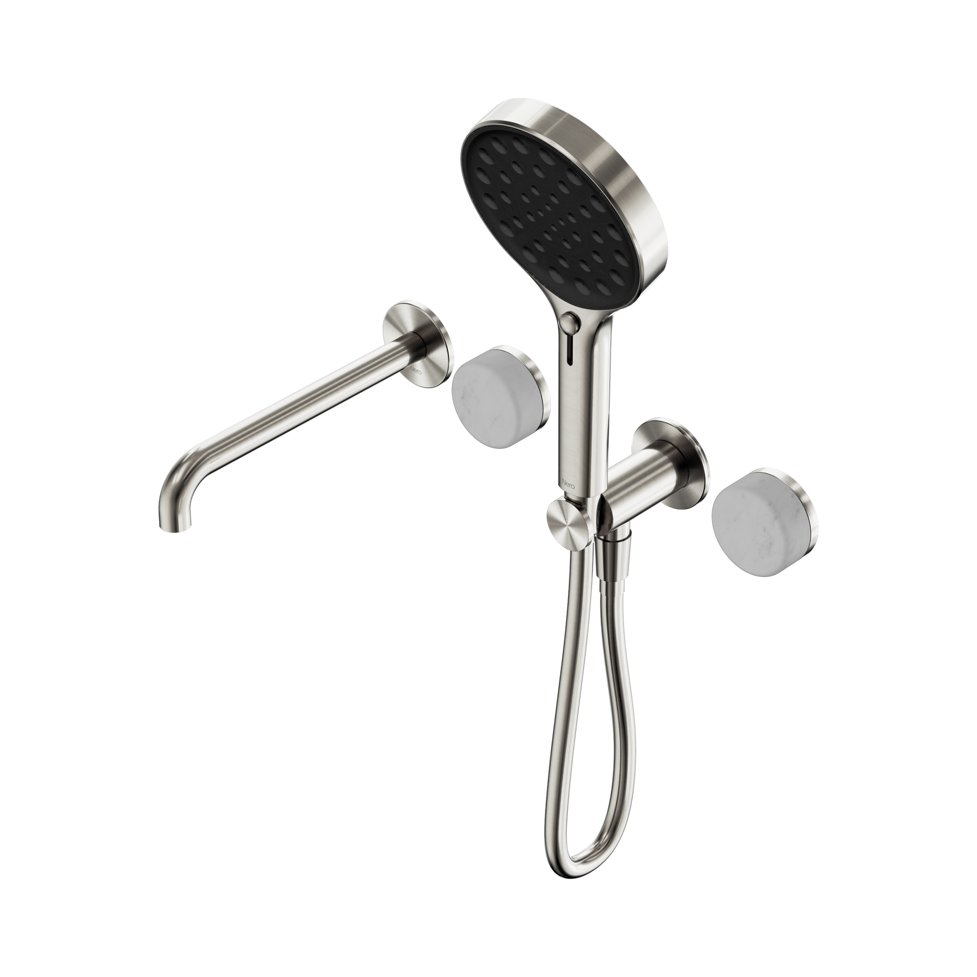 Nero Serenity Progressive Shower System With Spout With Carrara Handle And Serenity Hand Shower, Brushed Nickel