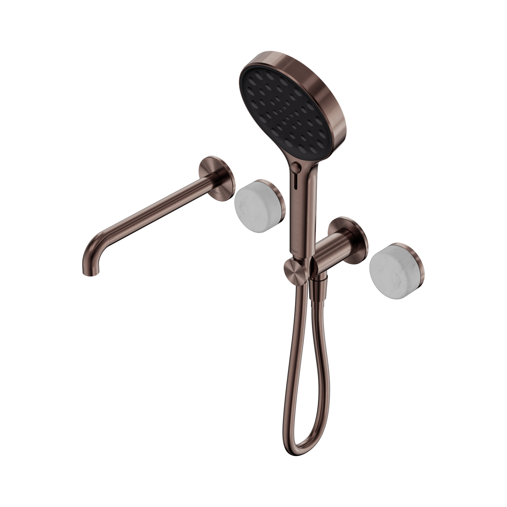 Nero Serenity Progressive Shower System With Spout With Carrara Handle And Serenity Hand Shower, Brushed Bronze