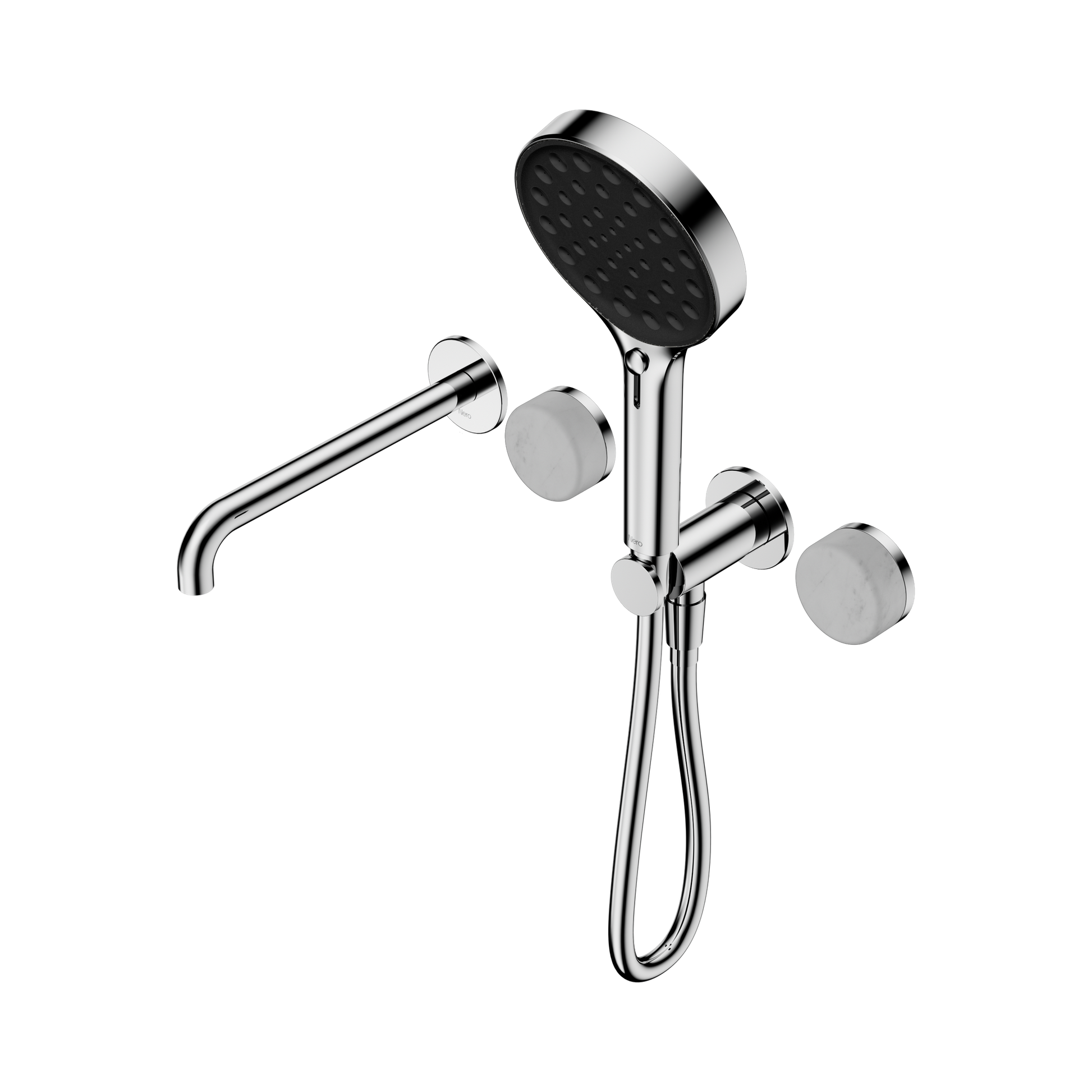 Nero Serenity Progressive Shower System With Spout With Carrara Handle And Serenity Hand Shower, Chrome