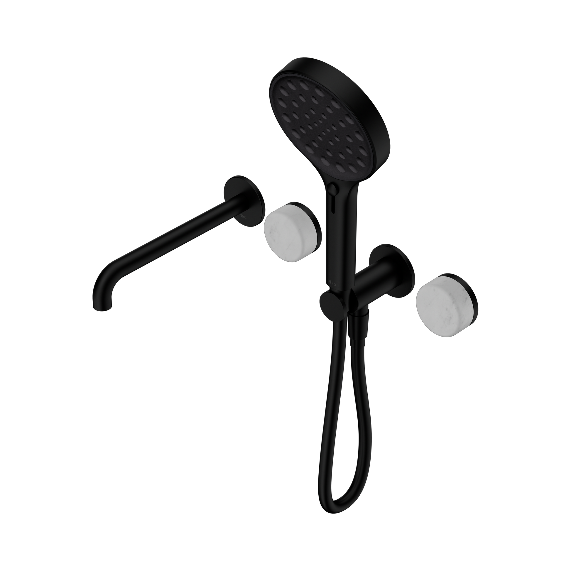 Nero Serenity Progressive Shower System With Spout With Carrara Handle And Serenity Hand Shower, Matte Black