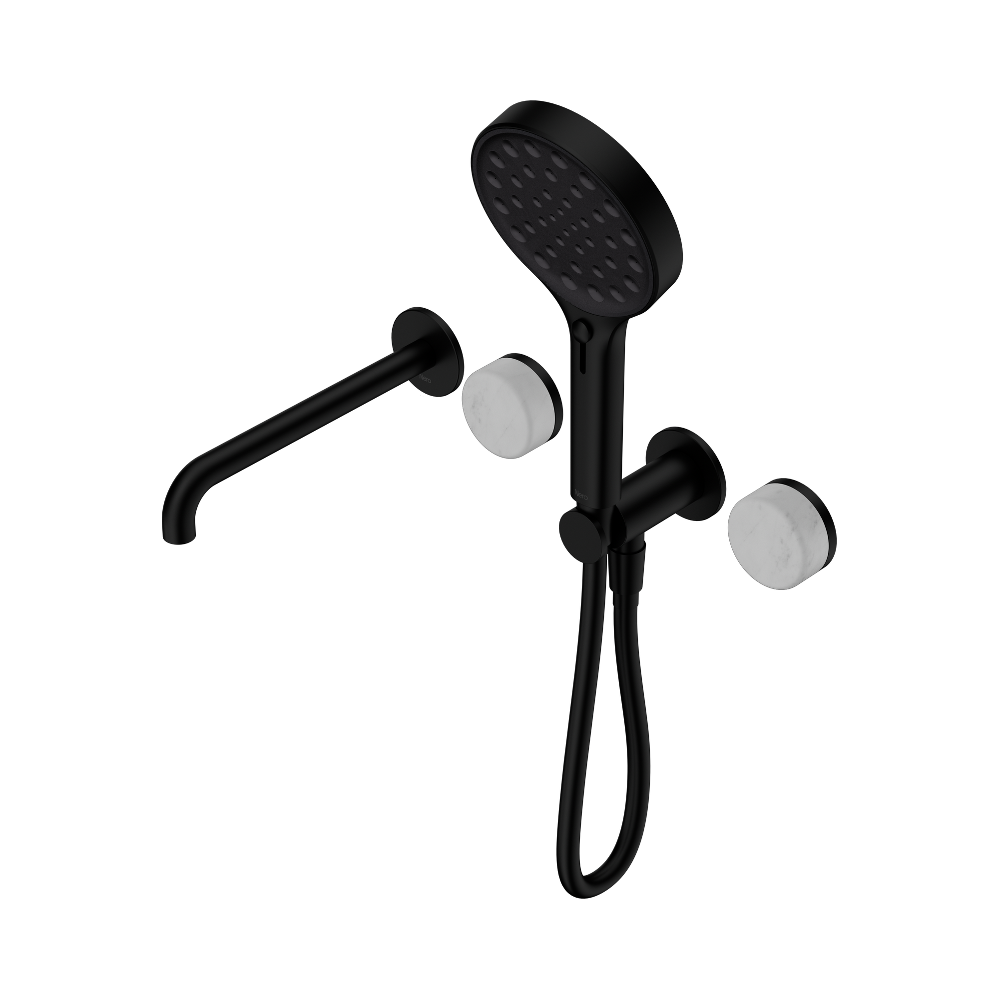 Nero Serenity Progressive Shower System With Spout With Carrara Handle And Serenity Hand Shower, Matte Black