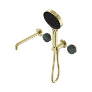 Nero Serenity Progressive Shower System With Spout With Verde Alpi Handle And Serenity Hand Shower, Brushed Gold