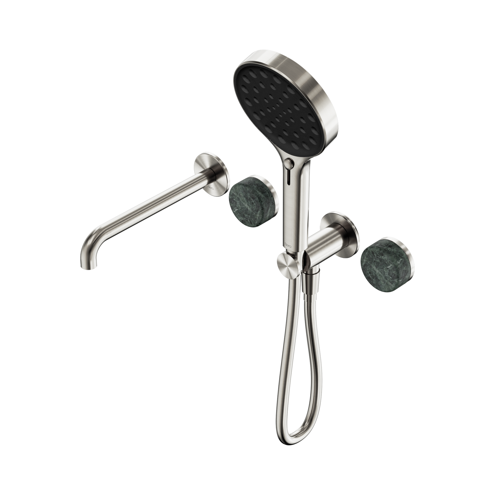 Nero Serenity Progressive Shower System With Spout With Verde Alpi Handle And Serenity Hand Shower, Brushed Nickel