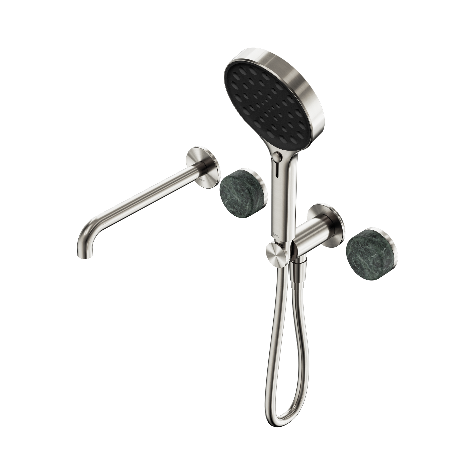 Nero Serenity Progressive Shower System With Spout With Verde Alpi Handle And Serenity Hand Shower, Brushed Nickel