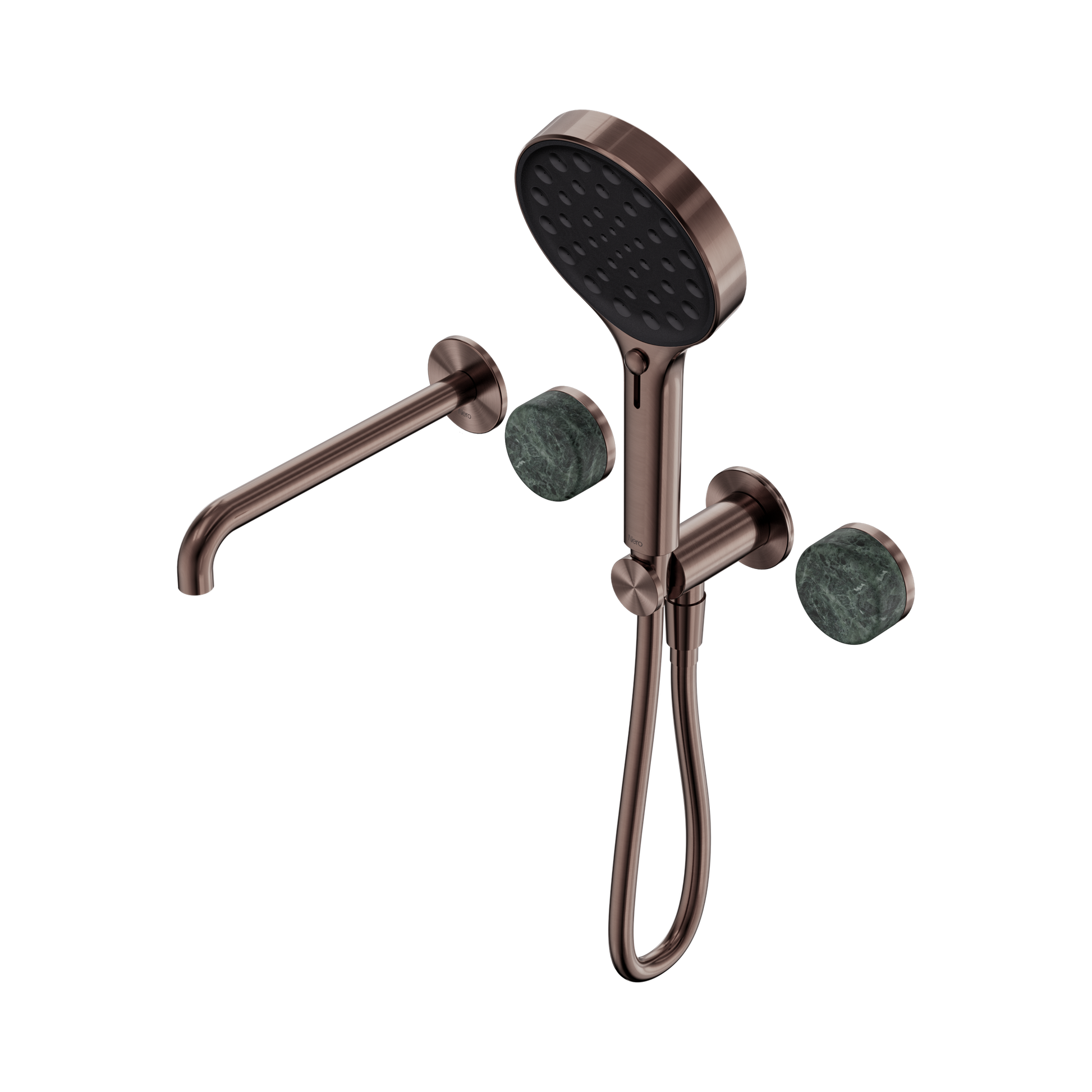 Nero Serenity Progressive Shower System With Spout With Verde Alpi Handle And Serenity Hand Shower, Brushed Bronze